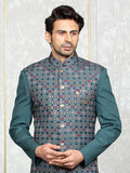 Ferozi Green Cybro Georgette Embroidered Nehru Jacket Set