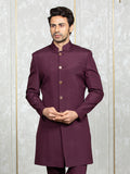 Wine Cybro Georgette Embroidered Nehru Jacket Set