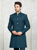 Teal Blue Cybro Georgette Embroidered Nehru Jacket Set