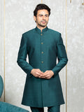 Rama Green Russian Silk Embroidered Nehru Jacket Set