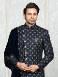 Grey Velvet Embroidered Sherwani Set with Dupatta