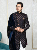 Wine Velvet Embroidered Sherwani Set with Dupatta