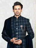 Ferozi Velvet Embroidered Sherwani Set with Dupatta