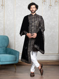 Wine Velvet Embroidered Sherwani Set with Dupatta