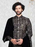 Wine Velvet Embroidered Sherwani Set with Dupatta