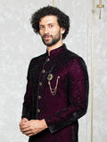 Wine Velvet Embroidered Sherwani Set