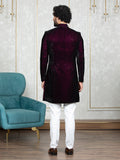 Wine Velvet Embroidered Sherwani Set