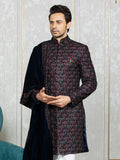 Coffee Velvet Embroidered Sherwani Set with Dupatta