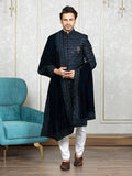 Ferozi Velvet Embroidered Sherwani Set with Dupatta