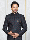 Dark Grey Banglori Silk Embroidered Sherwani Set