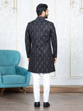 Grey Velvet Embroidered Sherwani Set with Dupatta