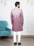 Dark Pink Velvet Embroidered Sherwani Set