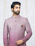 Dark Pink Velvet Embroidered Sherwani Set