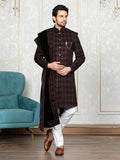 Black Velvet Embroidered Sherwani Set with Dupatta