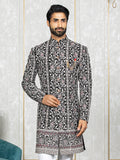 Black Velvet Embroidered Sherwani Set 