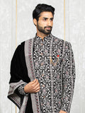 Black Velvet Embroidered Sherwani Set with Dupatta