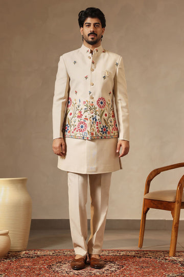 Fawn Indo-Western Set with Floral Daaman Embroidery | Laromani