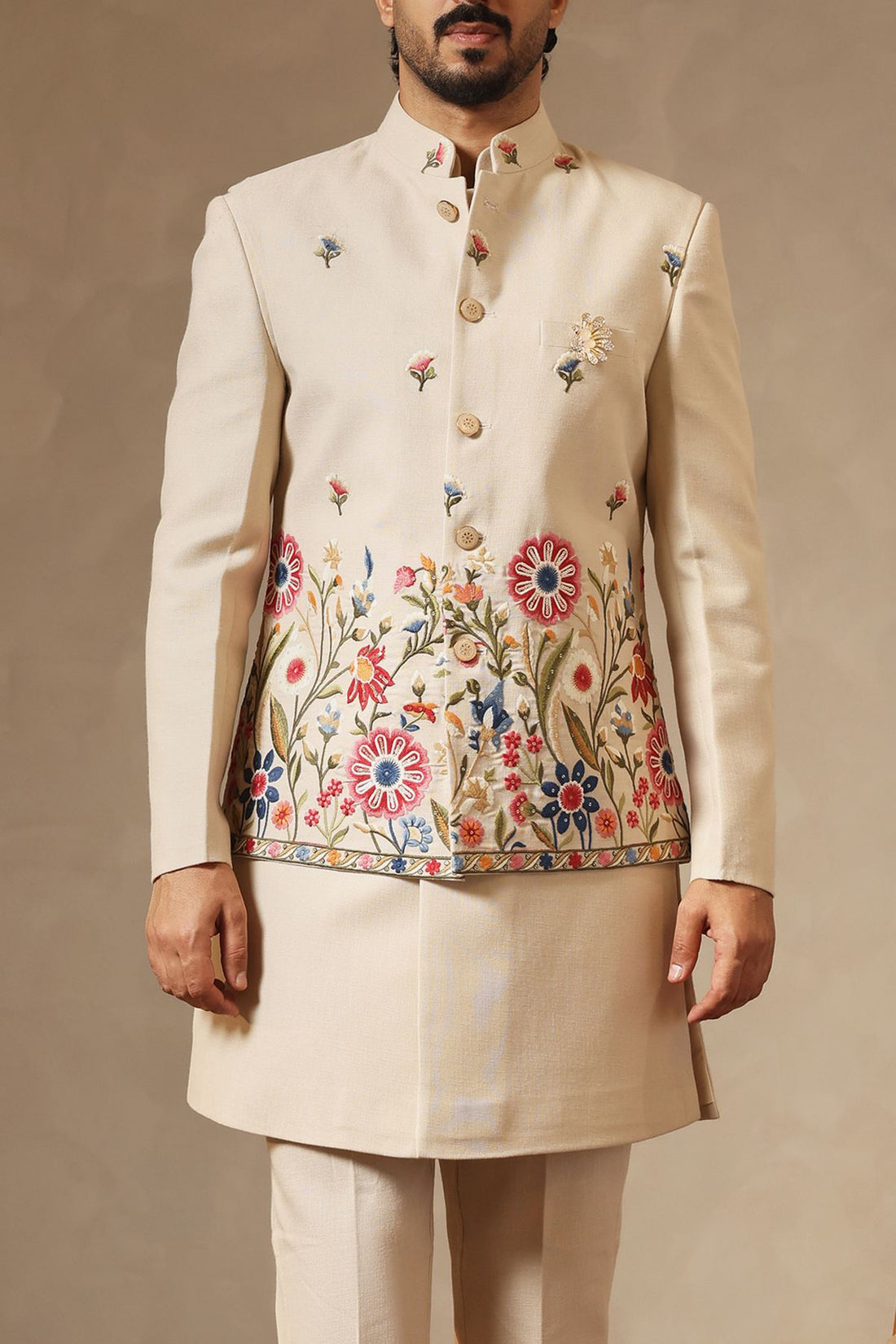 Fawn Indo-Western Set with Floral Daaman Embroidery | Laromani