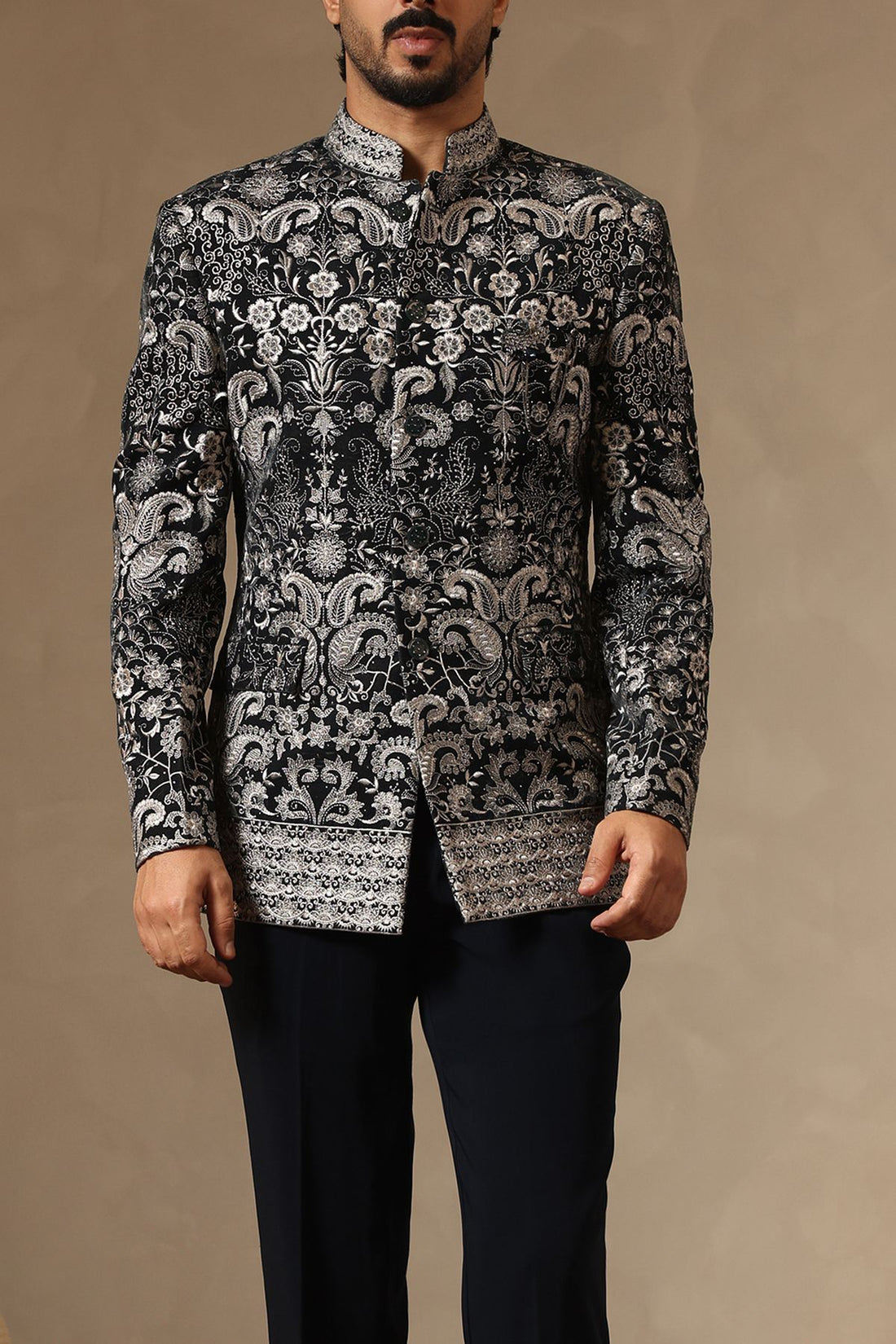 Teal Velvet Intricate Tonal Embroidered Jodhpuri Set for Men