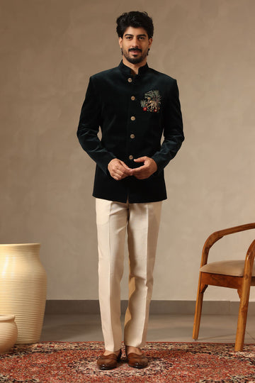 Rama Cotton Velvet Jodhpuri Suit Set with Premium Embroidered Motif for Men