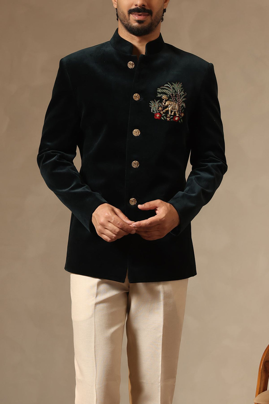 Rama Cotton Velvet Jodhpuri Suit Set with Premium Embroidered Motif for Men