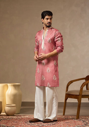 Onion Pink Floral Kurta with Korean Pants – Silk Chinon | Laromani A/W 2026