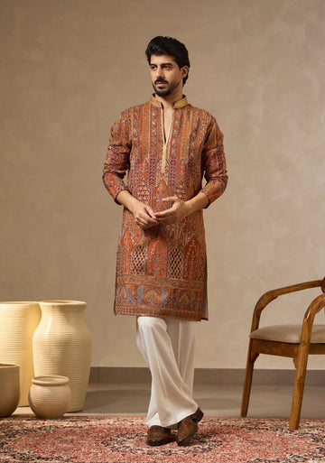 Regal Placement Print Embroidered Kurta Set for Men | Laromani A/W 2026