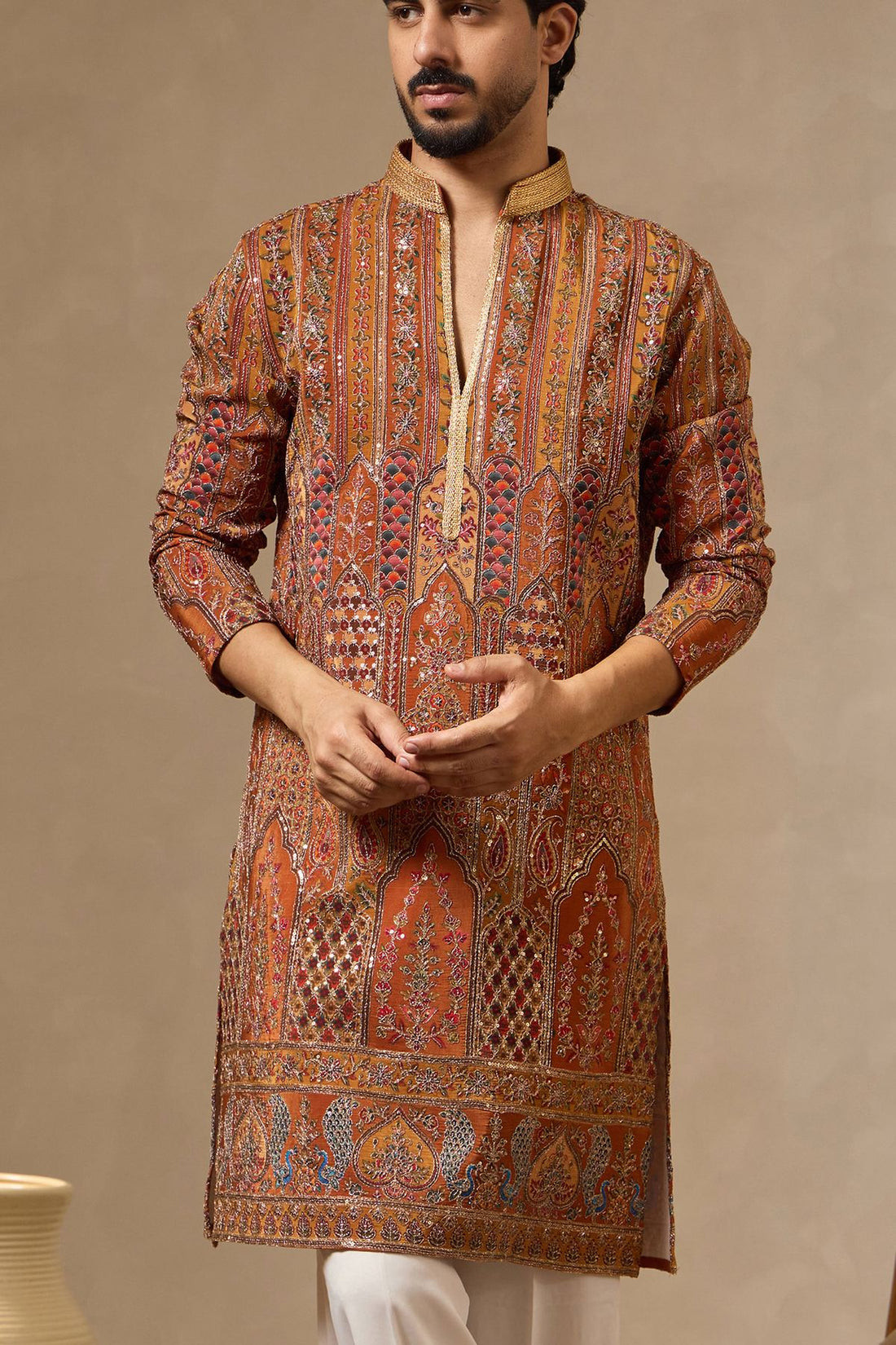 Regal Placement Print Embroidered Kurta Set for Men | Laromani A/W 2026