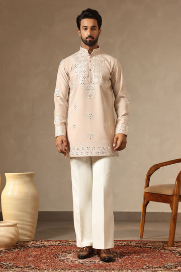 Fawn Embroidered Kurta with Mirror Work – Bestseller | Laromani