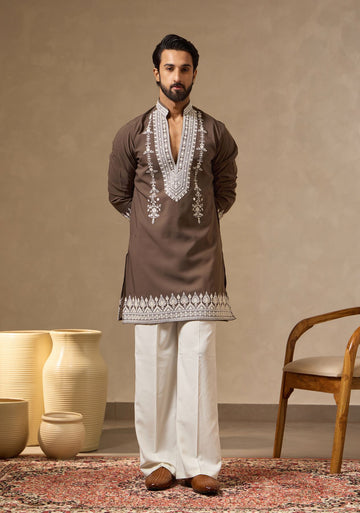 Mouse Premium V-Neck Designer Kurta Set with Zari & Beadwork | Laromani