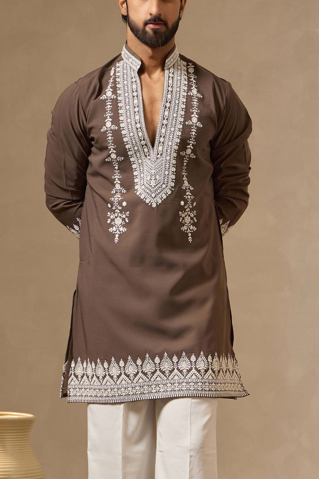 Mouse Premium V-Neck Designer Kurta Set with Zari & Beadwork | Laromani