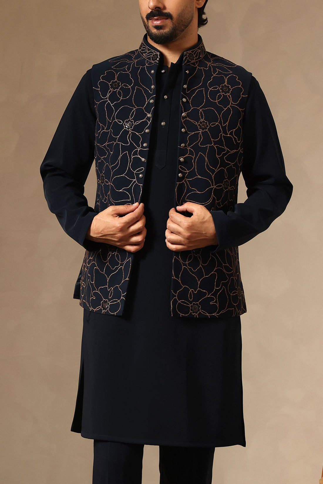Rama Green Zari Embroidered Koti Kurta Set | Laromani