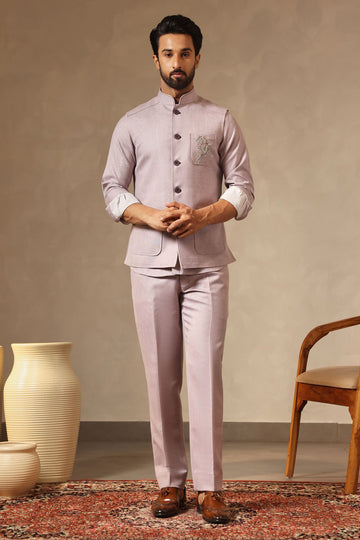 Lavender Linen Set with Unicorn Motif Embroidery | Laromani