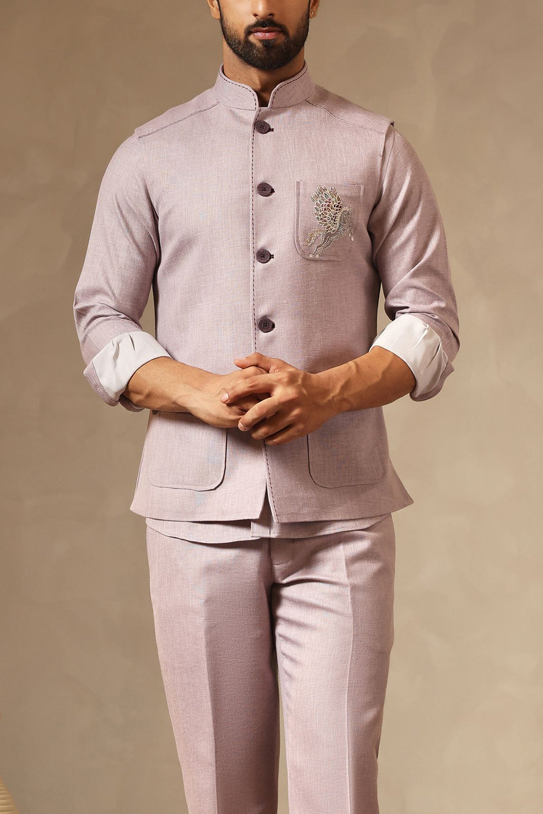 Lavender Linen Set with Unicorn Motif Embroidery | Laromani