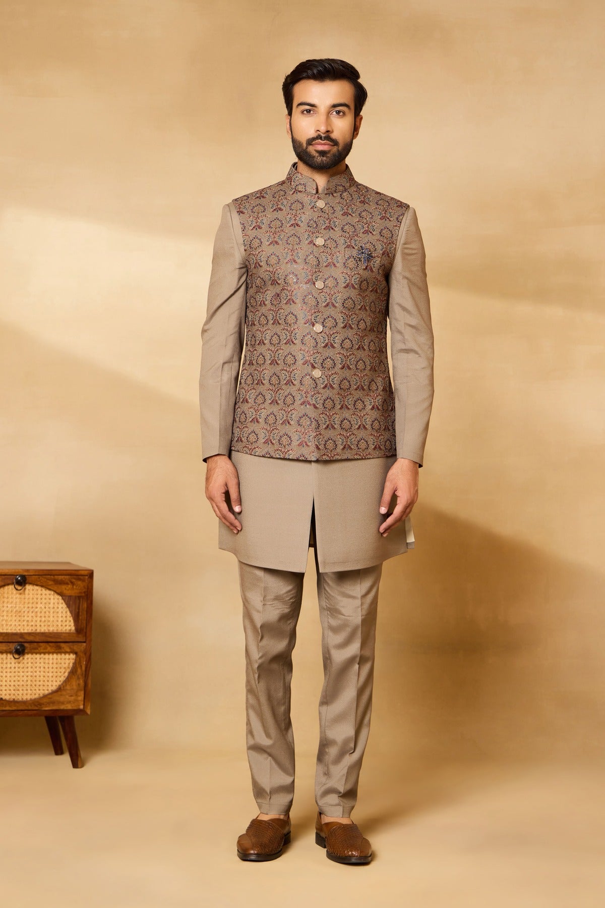 Mouse Thread Embroidered Nehru Jacket Set