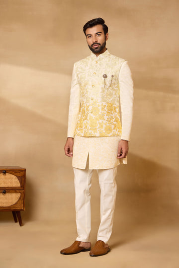 Ombre Haldi Embroidered Nehru Jacket Set