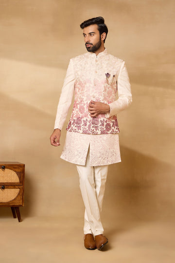 Ombre Pink Embroidered Nehru Jacket Set