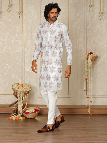 Sky Blue Georgette Embroidered Kurta Set for Men