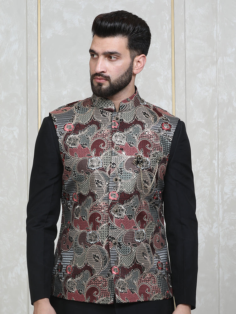 Black Embroidered Nehru Jacket Set