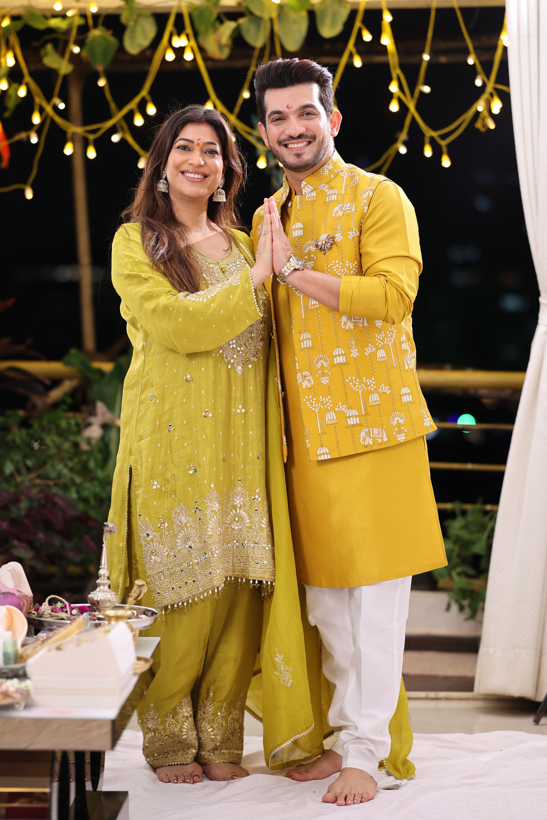 Haldi Silk Embroidered Koti Kurta Set for Men