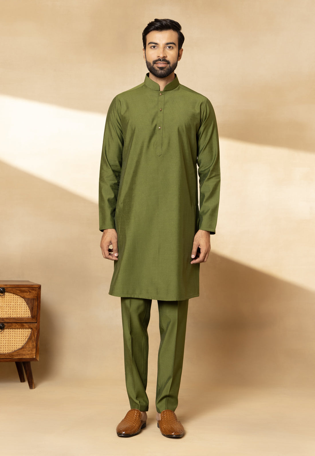 Mehandi Green Embroidered Nehru Jacket Set