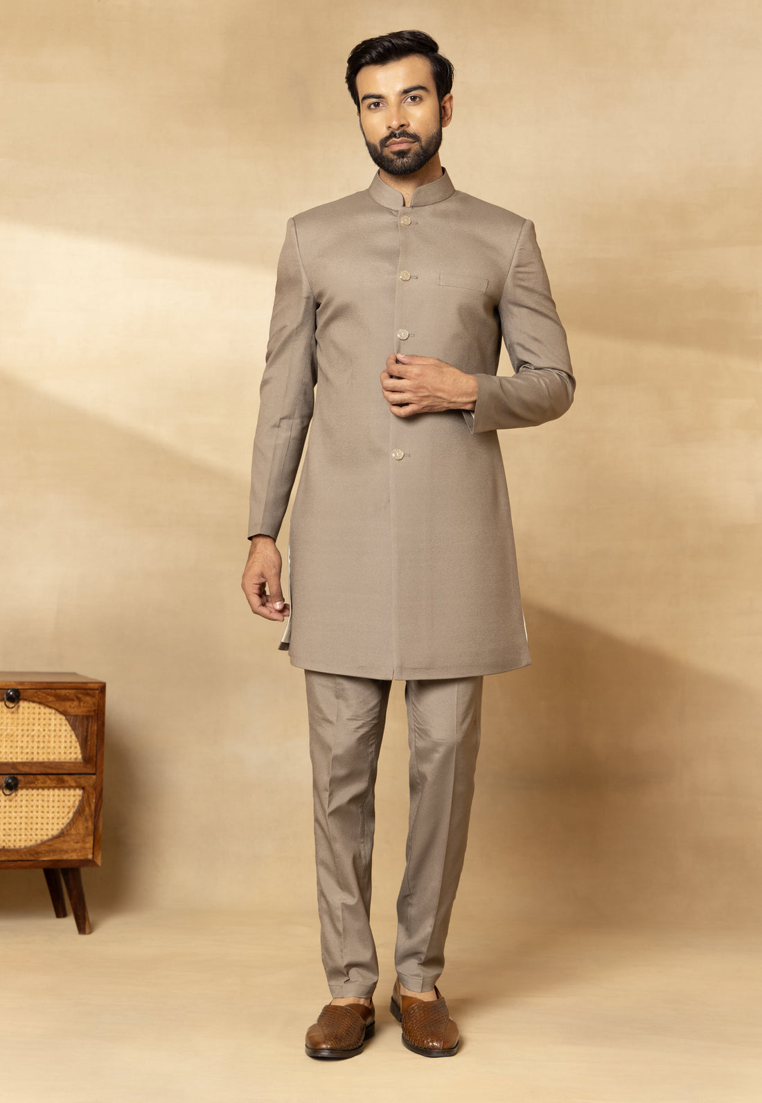 Mouse Thread Embroidered Nehru Jacket Set