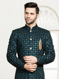 Ferozi Velvet Embroidered Sherwani Set