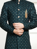 Ferozi Velvet Embroidered Sherwani Set