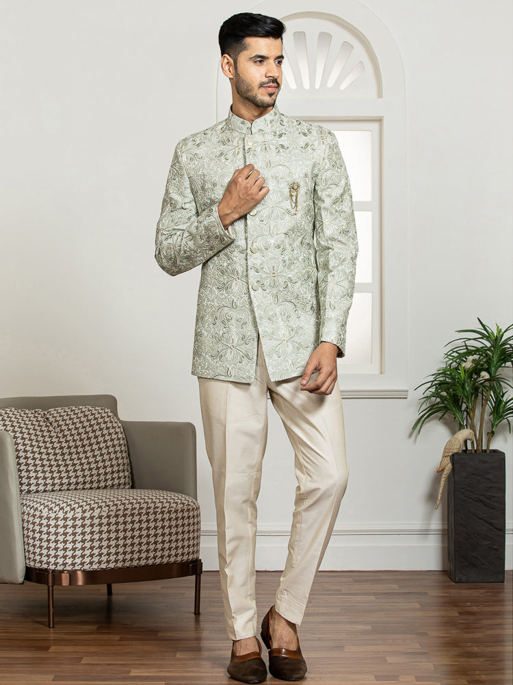 Pista Embroidered Bandhgala Set with Formal Trouser
