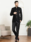 Black Velvet Embroidered Bandhgala Set with Formal Trouser