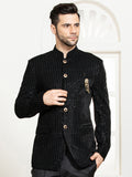 Black Velvet Embroidered Bandhgala Set with Formal Trouser