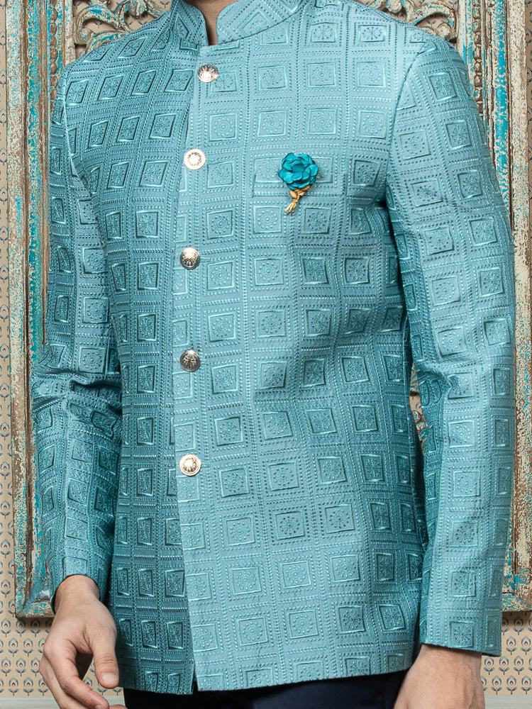 Ferozi Embroidered Bandhgala Set with Formal Trouser