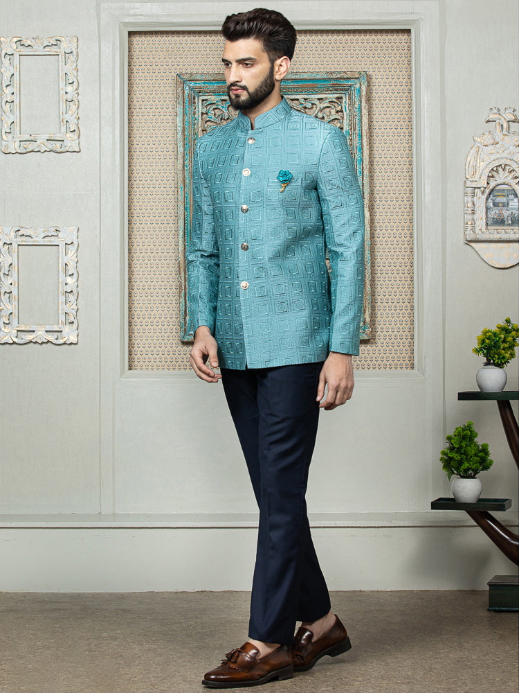 Ferozi Embroidered Bandhgala Set with Formal Trouser