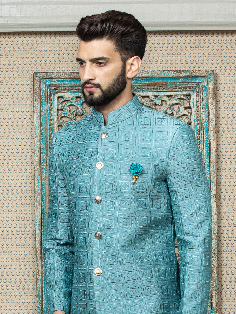 Ferozi Embroidered Bandhgala Set with Formal Trouser